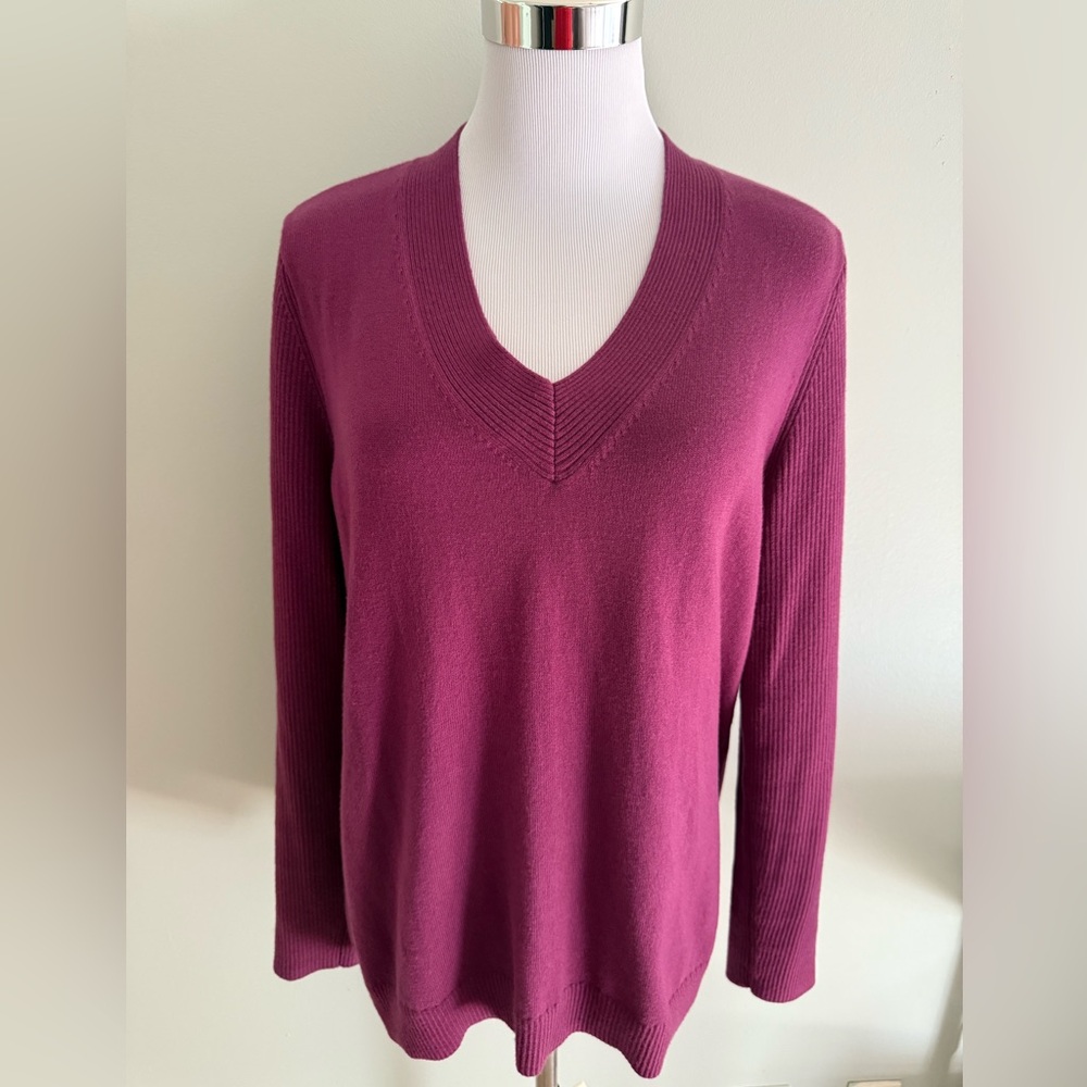 J.Jill Beautiful V-Neck Sweater in Rich Berry Size M Like New